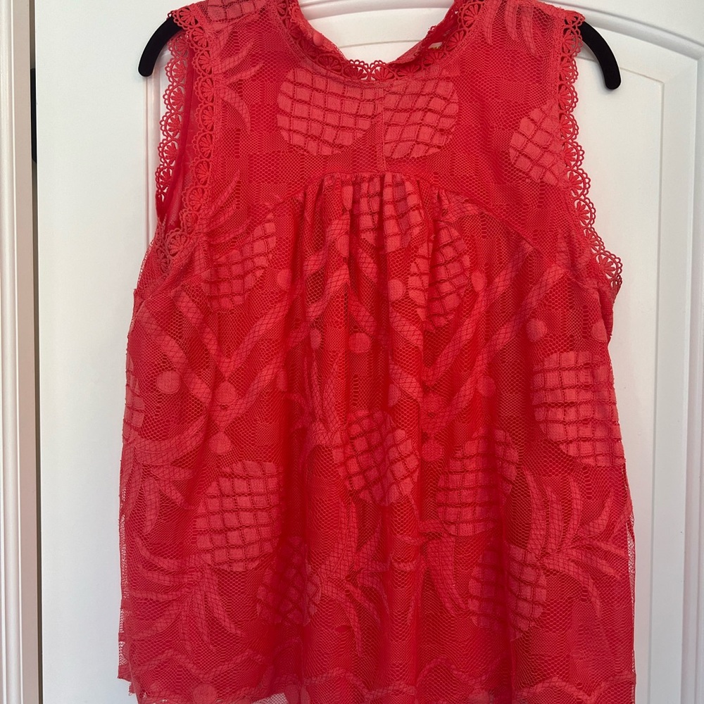 Maeve Anthropologie Coral Pink Mesh Pineapple Tank US 14
